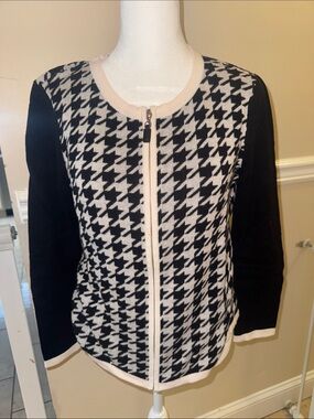 Talbots Black and White Houndstooth Zip-Front Jacket